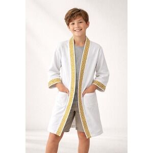NWT Kidz Clubhouse Kids Caesars Greek Key Robe Pool Resort Cotton M 8-12 yo